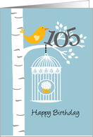 105th birthday - Bird in birch tree card