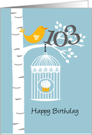 103rd birthday - Bird in birch tree card