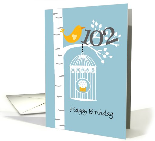 102nd birthday - Bird in birch tree card (677566)