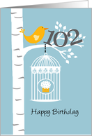 102nd birthday - Bird in birch tree card