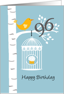 96th birthday - Bird in birch tree card