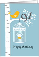 91st birthday - Bird in birch tree card