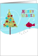 Sweet Cardinal with Christmas Tree - Merry Wishes card