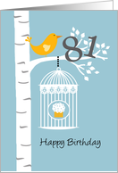 81st birthday - Bird in birch tree card