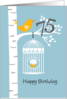 75th birthday - Bird in birch tree card