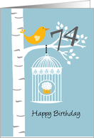 74th birthday - Bird in birch tree card