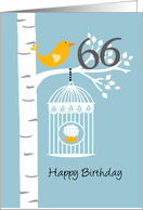 66th birthday - Bird in birch tree card