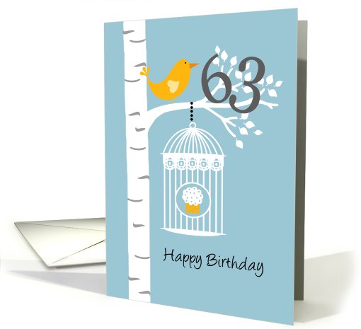 63rd birthday - Bird in birch tree card (679150)