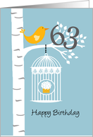 63rd birthday - Bird in birch tree card