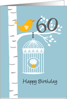 60th birthday - Bird in birch tree card