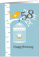 58th birthday - Bird in birch tree card