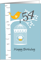 54th birthday - Bird in birch tree card
