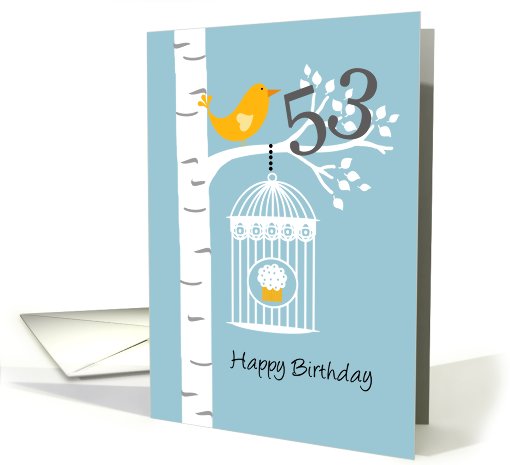 53rd birthday - Bird in birch tree card (679170)