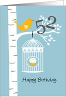 52nd birthday - Bird in birch tree card