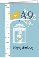 49th birthday - Bird in birch tree card