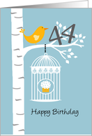 44th birthday - Bird in birch tree card