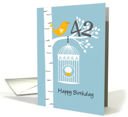 42nd birthday - Bird in birch tree card (679222)