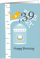 39th birthday - Bird in birch tree card