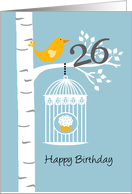 26th birthday - Bird in birch tree card