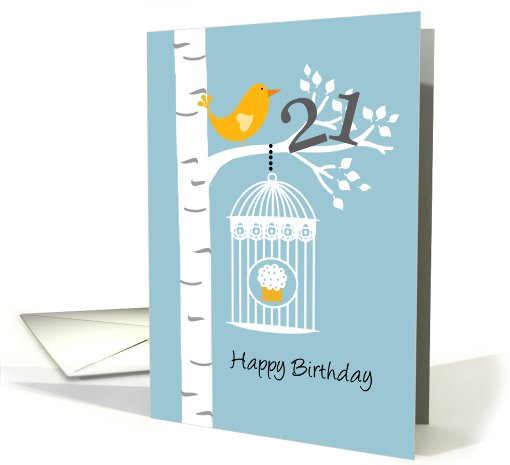 21st birthday - Bird in birch tree card (679581)