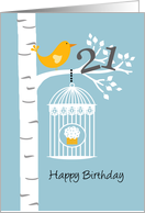 21st birthday - Bird in birch tree card
