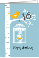 16th birthday - Bird in birch tree card