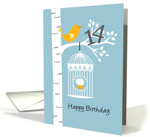 14th birthday - Bird in birch tree card (679593)