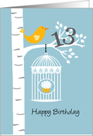 13th birthday - Bird in birch tree card
