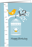 12th birthday - Bird in birch tree card