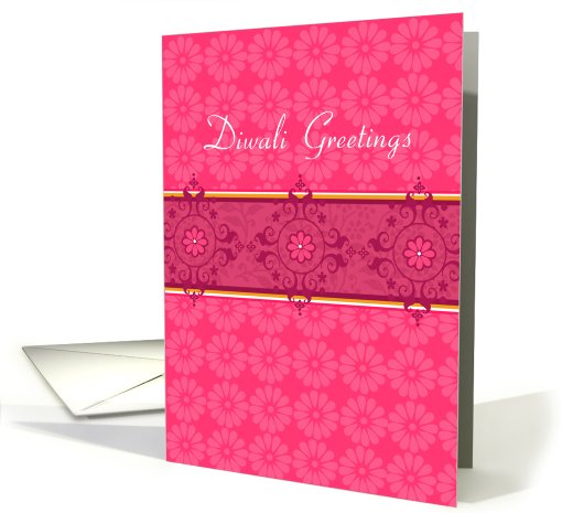 Diwali Greetings - Hot Pink and Red Floral card (682178)