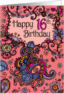 Happy Birthday - Mendhi - 16 years old card
