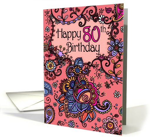 Happy Birthday - Mendhi - 80 years old card (683617)