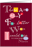 Niece - Four Letter Words - Birthday card