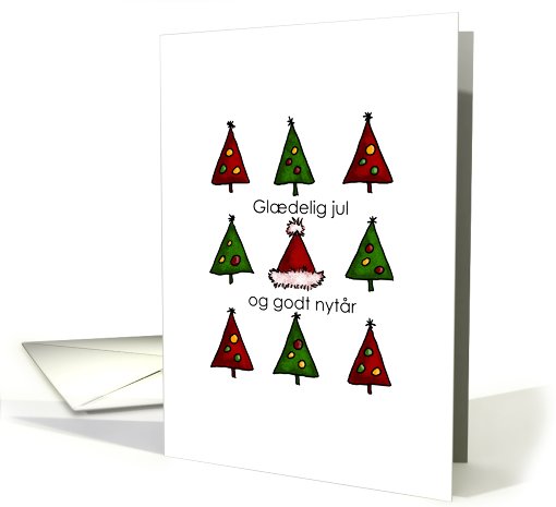 Danish - Trees and Santa Hat Christmas card (702655)