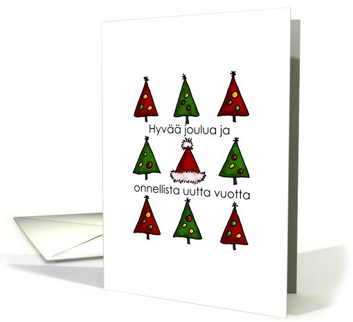 Finnish - Trees and Santa Hat Christmas card (702657)