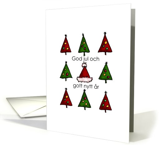 Swedish - Trees and Santa Hat Christmas card (702664)