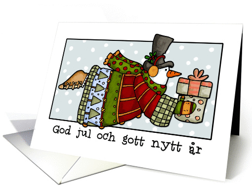Swedish - Flying Snowman Christmas card (704290)