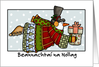 Irish - Flying Snowman Christmas card