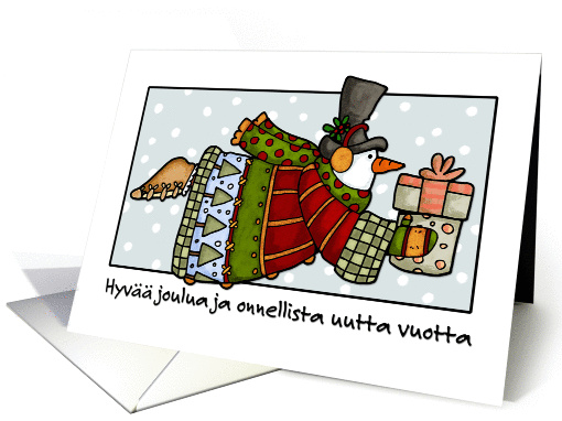 Finnish - Flying Snowman Christmas card (704313)