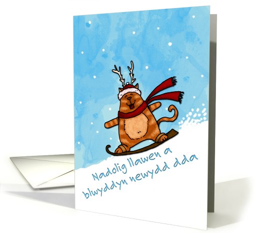 Welsh - Snowboard cat Christmas card (707190)