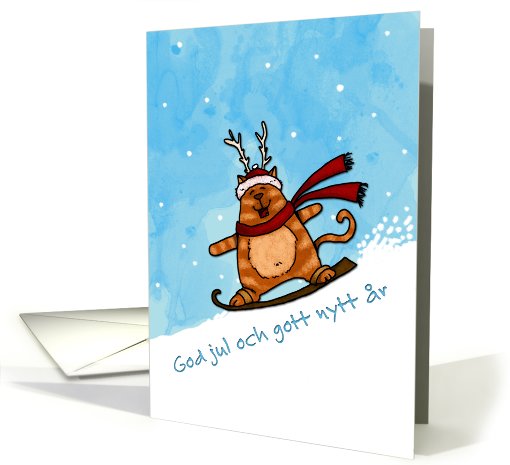 Swedish - Snowboard cat Christmas card (707192)