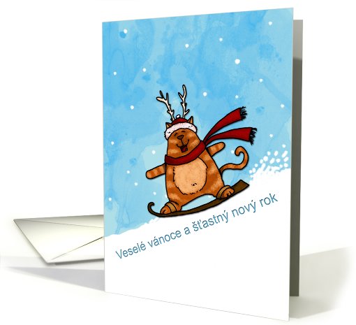 Czech - Snowboard cat Christmas card (707215)