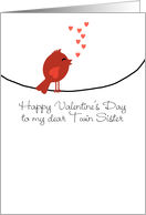 To My Twin Sister - Singing Bird with Hearts - Valentine’s Day card