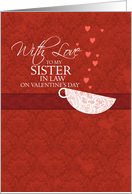 With love to my Sister in Law on Valentine’s Day - Red Damask Teacup card