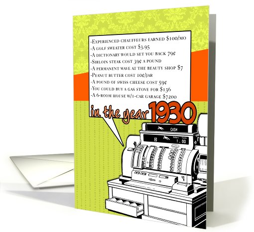1930 - Fun facts birthday - cost of living card (759301)