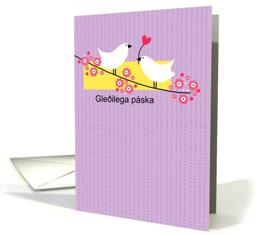 Icelandic - 2 Easter birds on branch card (767912)