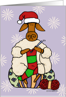 Christmas Crocheting Sheep in Santa Hat Hooked on the Holidays Humor card