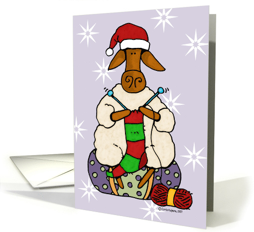 Christmas Knitting Sheep in Santa Hat Knitting Pretty Humor card