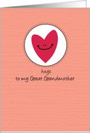 Hugs to my Great Grandmother - heart - Get Well card