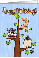 Happy Birthday - 2 years old - Kitty and Cake in tree card